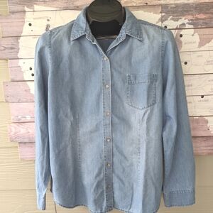 J. Jill Top Blue Chambray Blouse Petite Small Light Wash
